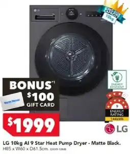 Harvey Norman LG 10kg Al 9 Star Heat Pump Dryer offer