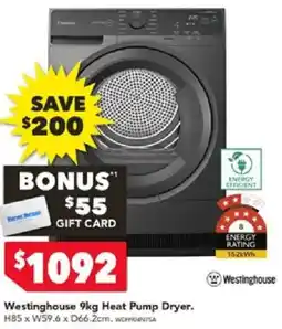 Harvey Norman Westinghouse 9kg Heat Pump Dryer offer