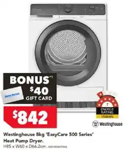 Harvey Norman Westinghouse 8kg 'EasyCare 500 Series Heat Pump Dryer offer