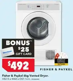 Harvey Norman Fisher & Paykel 6kg Vented Dryer offer