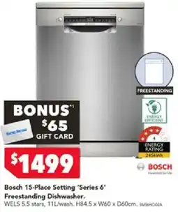 Harvey Norman Bosch 15-Place Setting 'Series 6' Freestanding Dishwasher offer