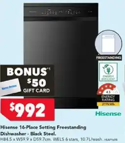 Harvey Norman Hisense 16-Place Setting Freestanding Dishwasher Black Steel offer