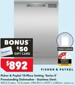 Harvey Norman Fisher & Paykel 15-Place Setting 'Series 5' Freestanding Dishwasher offer