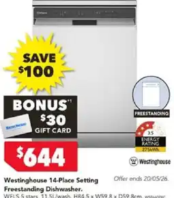 Harvey Norman Westinghouse 14-Place Setting Freestanding Dishwasher offer