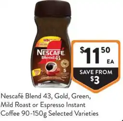 Foodworks Nescafé Blend 43, Gold, Green, Mild Roast or Espresso Instant Coffee offer