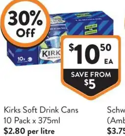 Foodworks Kirks Soft Drink Cans offer