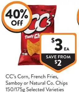 Foodworks CC's Corn, French Fries, Samboy or Natural Co. Chips offer