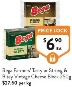 Foodworks Bega Farmers' Tasty or Strong & Bitey Vintage Cheese Block offer