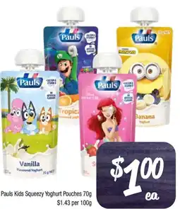 Foodworks Pauls Kids Squeezy Yoghurt Pouches offer