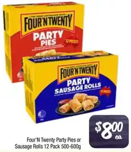 Foodworks Four'N Twenty Party Pies or Sausage Rolls 12 Pack offer