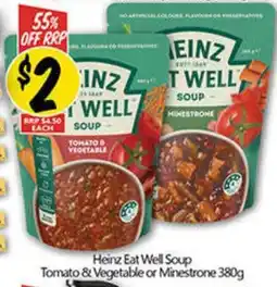 NQR Heinz Eat Well Soup Tomato & Vegetable or Minestrone offer