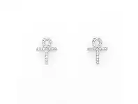 Bevilles Jewellery Sterling Silver Cubic Zirconia Cross with Loop Stud Earrings offer