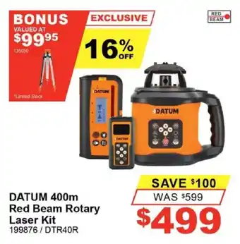 Total Tools DATUM 400m Red Beam Rotary Laser Kit offer