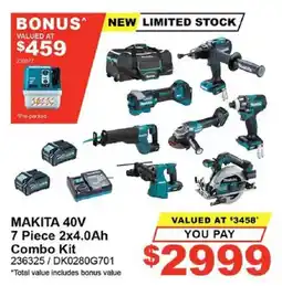 Total Tools MAKITA 40V 7 Piece 2x4.0Ah Combo Kit offer