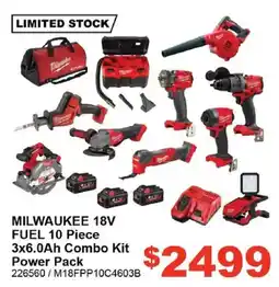 Total Tools Milwaukee 18v fuel 10 piece 3x6.0ah combo kit power pack offer