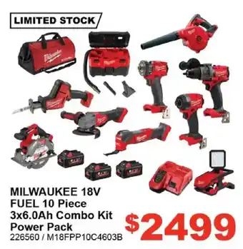 Milwaukee 18v fuel 10 piece 3x6.0ah combo kit power pack