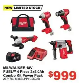Total Tools MILWAUKEE 18V FUEL 4 Piece 2x5.0Ah Combo Kit Power Pack offer