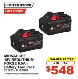 Total Tools MILWAUKEE 18V REDLITHIUM FORGE 8.0Ah Battery Twin Pack offer
