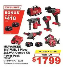 Total Tools MILWAUKEE 18V FUEL 5 Piece 2x5.0Ah Combo Kit Power Pack offer