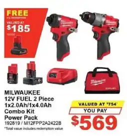 Total Tools MILWAUKEE 12V FUEL 2 Piece 1x2.0Ah/1x4.0Ah Combo Kit Power Pack offer