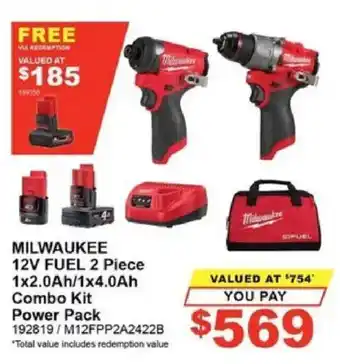 MILWAUKEE 12V FUEL 2 Piece 1x2.0Ah/1x4.0Ah Combo Kit Power Pack
