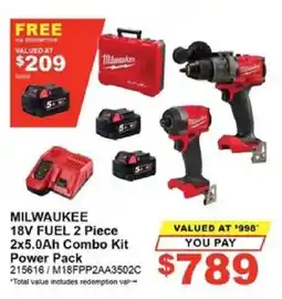 Total Tools MILWAUKEE 18V FUEL 2 Piece 2x5.0Ah Combo Kit Power Pack offer