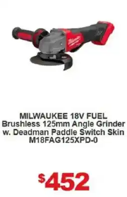 Total Tools MILWAUKEE 18V FUEL Brushless 125mm Angle Grinder w. Deadman Paddle Switch Skin M18FAG125XPD-0 offer