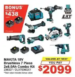 Total Tools MAKITA 18V Brushless 7 Piece 2x6.0Ah Combo Kit offer