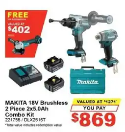 Total Tools MAKITA 18V Brushless 2 Piece 2x5.0Ah Combo Kit offer