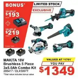 Total Tools MAKITA 18V Brushless 5 Piece 3x5.0Ah Combo Kit offer