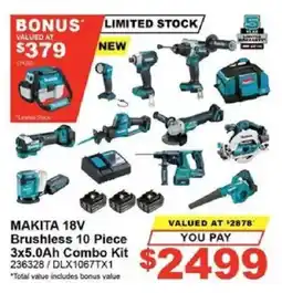 Total Tools MAKITA 18V Brushless 10 Piece 3x5.0Ah Combo Kit offer