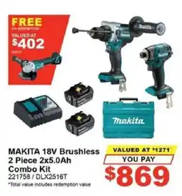 Total Tools MAKITA 18V Brushless 2 Piece 2x5.0Ah Combo Kit offer