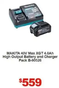 Total Tools MAKITA 40V Max XGT 4.0Ah High Output Battery and Charger Pack B-90526 offer
