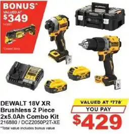 Total Tools DEWALT 18V XR Brushless 2 Piece 2x5.0Ah Combo Kit offer