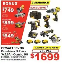 Total Tools DEWALT 18V XR Brushless 5 Piece 3x5.0Ah Combo Kit offer