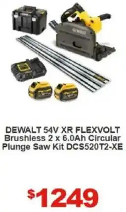 Total Tools DEWALT 54V XR FLEXVOLT Brushless 2 x 6.0Ah Circular Plunge Saw Kit DCS520T2-XE offer