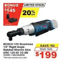 Total Tools BOSCH 12V Brushless 1/2" Right Angle Ratchet Wrench Skin offer