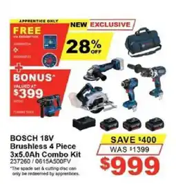 Total Tools BOSCH 18V Brushless 4 Piece 3x5.0Ah Combo Kit offer