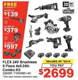 Total Tools FLEX 24V Brushless 9 Piece 4x5.0Ah Combo Kit offer