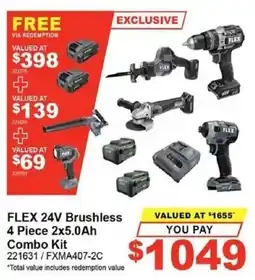 Total Tools FLEX 24V Brushless 4 Piece 2x5.0Ah Combo Kit offer
