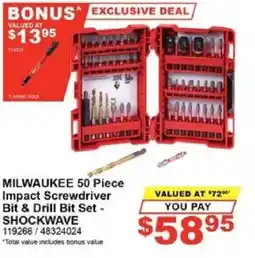 Total Tools MILWAUKEE 50 Piece Impact Screwdriver Bit & Drill Bit Set - SHOCKWAVE offer