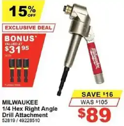 Total Tools MILWAUKEE 1/4 Hex Right Angle Drill Attachment offer
