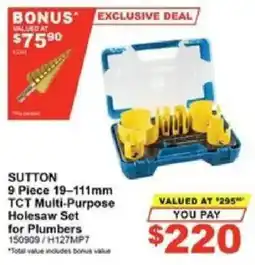 Total Tools SUTTON 9 Piece 19-111mm TCT Multi-Purpose Holesaw Set for Plumbers offer
