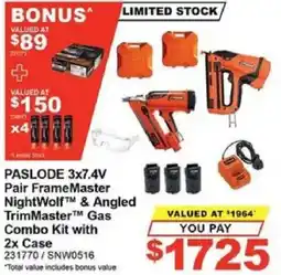 Total Tools PASLODE 3x7.4V Pair FrameMaster NightWolf & Angled TrimMaster Gas Combo Kit with 2x Case offer
