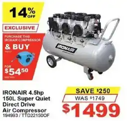 Total Tools IRONAIR 4.5hp 150L Super Quiet Direct Drive Air Compressor offer