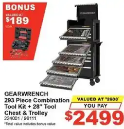 Total Tools GEARWRENCH 293 Piece Combination Tool Kit + 28" Tool Chest & Trolley offer