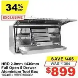 Total Tools HRD 2.0mm 1430mm Full Open 5 Drawer Aluminium Tool Box offer