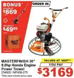 Total Tools MASTERFINISH 36" 9.0hp Honda Engine Power Trowel offer