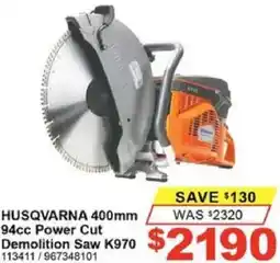 Total Tools HUSQVARNA 400mm 94cc Power Cut Demolition Saw K970 offer