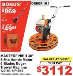 Total Tools MASTERFINISH 30" 5.5hp Honda Motor 6 Blades Edger Trowel Machine offer